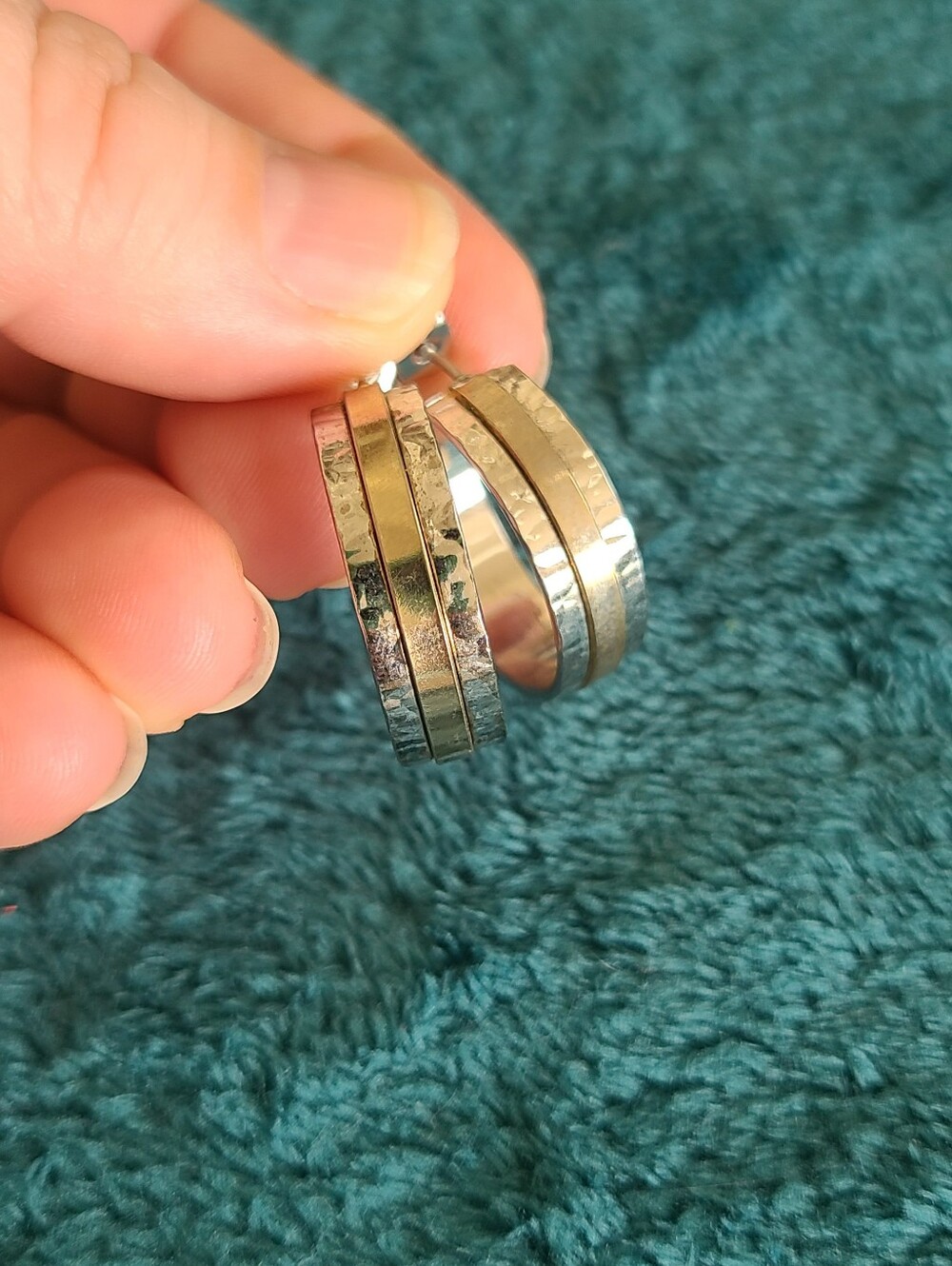 Textured Multi-Band Hoop Earrings in Silver And Gold Tone